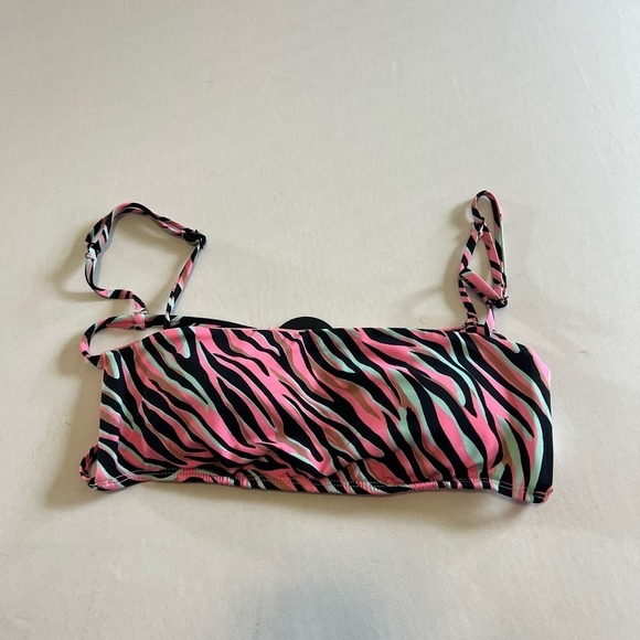 The Bikini Lab Pink Black Aqua Zebra Striped bandue bikini top M - Picture 1 of 8